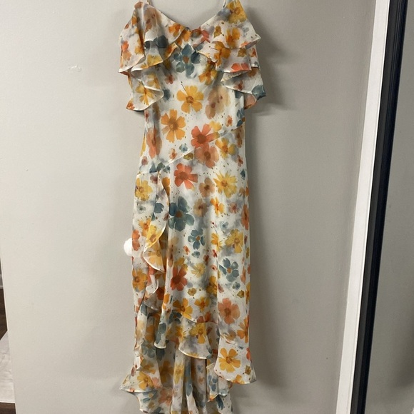 ANTHROPOLOGIE ASYMMETRICAL HEM FLORAL WATER COLOR SPAGHETTI STRAP DRESS XS - Picture 7 of 16